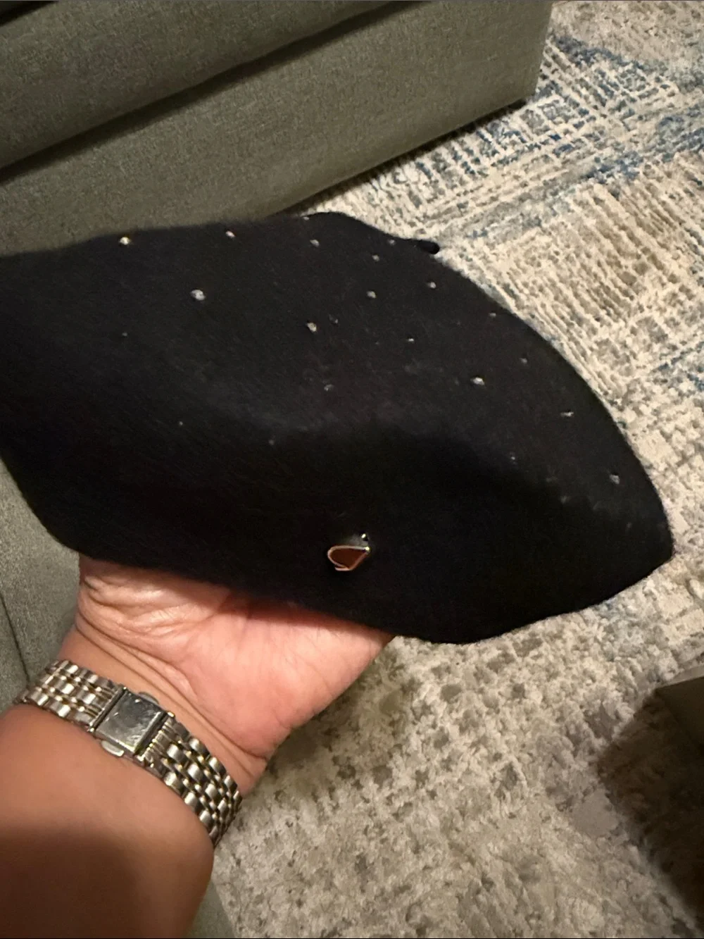 kate spade Black Wool Beret with Stud Embellishments